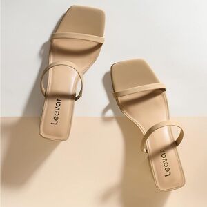 Leevar Block Heel Double Band Square Toe Heeled Sandal Slip On Mule